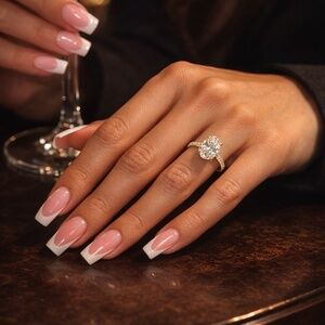 3.00 CT Oval Lab Grown Diamond Engagement Ring, Pave Band 925 Sterling Silver